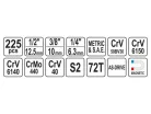 YATO Szerszámkészlet 225 részes 1/4", 3/8", 1/2" CrV CrMo