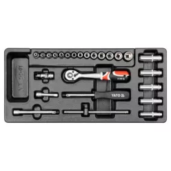   YATO Dugókulcs készlet 25 részes 1/4" 3,5-14 mm CrV (fiókbetét)