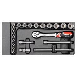   YATO Dugókulcs készlet 22 részes 3/8" 6-22 mm CrV (fiókbetét)