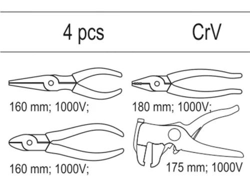 YATO Fogó készlet 4 részes 1000 V-ig szigetelt (fiókbetét)