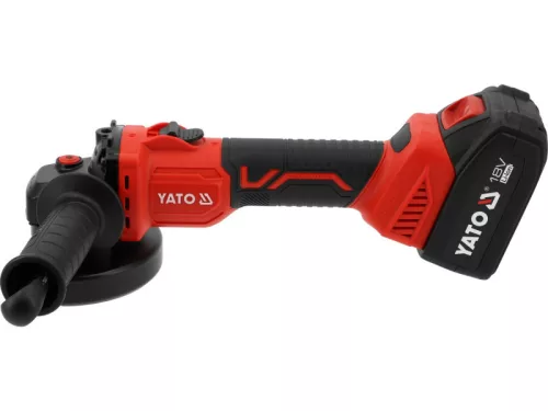 YATO Akkumulátoros sarokcsiszoló szénkefementes 125 mm 18 V ( 4 Ah akksival és 2 Ah töltővel )