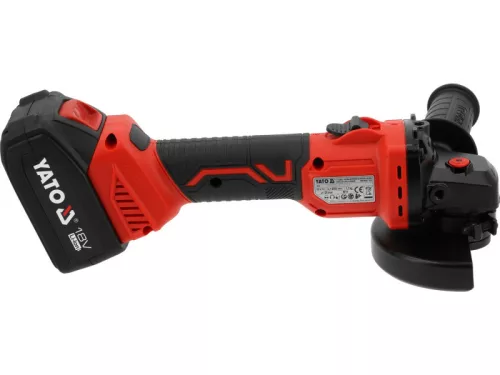 YATO Akkumulátoros sarokcsiszoló szénkefementes 125 mm 18 V ( 4 Ah akksival és 2 Ah töltővel )