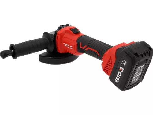 YATO Akkumulátoros sarokcsiszoló szénkefementes 125 mm 18 V ( 4 Ah akksival és 2 Ah töltővel )
