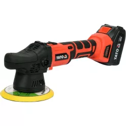   YATO Akkus excenter polírozó 150 mm szénkefe nélküli 18 V Li-Ion (1 x 3,0 Ah akku + töltő)