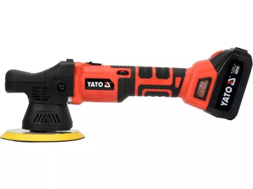 YATO Akkus excenter polírozó 150 mm szénkefe nélküli 18 V Li-Ion (1 x 3,0 Ah akku + töltő)