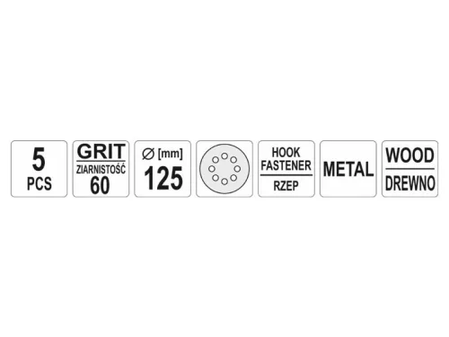 YATO Tépőzáras fíbertárcsa 125 mm / P60 8 lyukas (5 db)