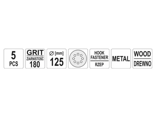 YATO Tépőzáras fíbertárcsa 125 mm / P180 8 lyukas (5 db)